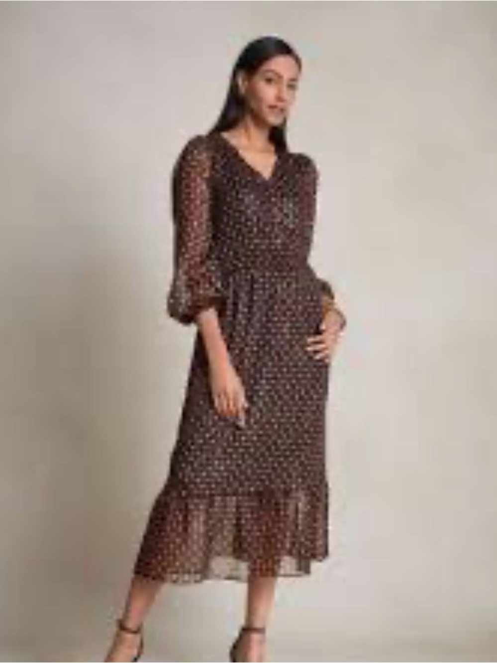 Talbots Metallic Medallion Smocked-Waist Tiered Midi Dress Fall Long Sleeve size